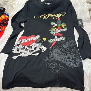 Ed Hardy Black Dress with Colorful Tattoo Graphics